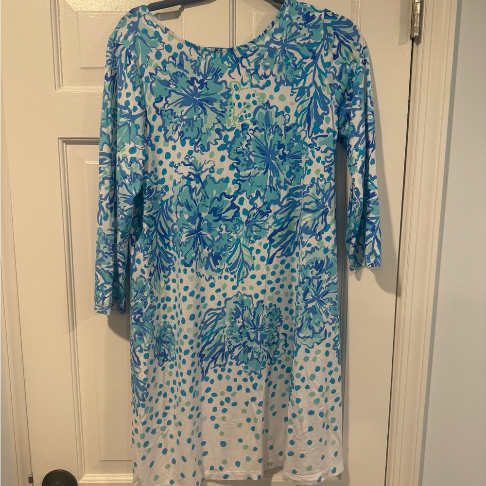 Lilly Pulitzer Ophelia Swing dress Blue White Floral lattice strap back large